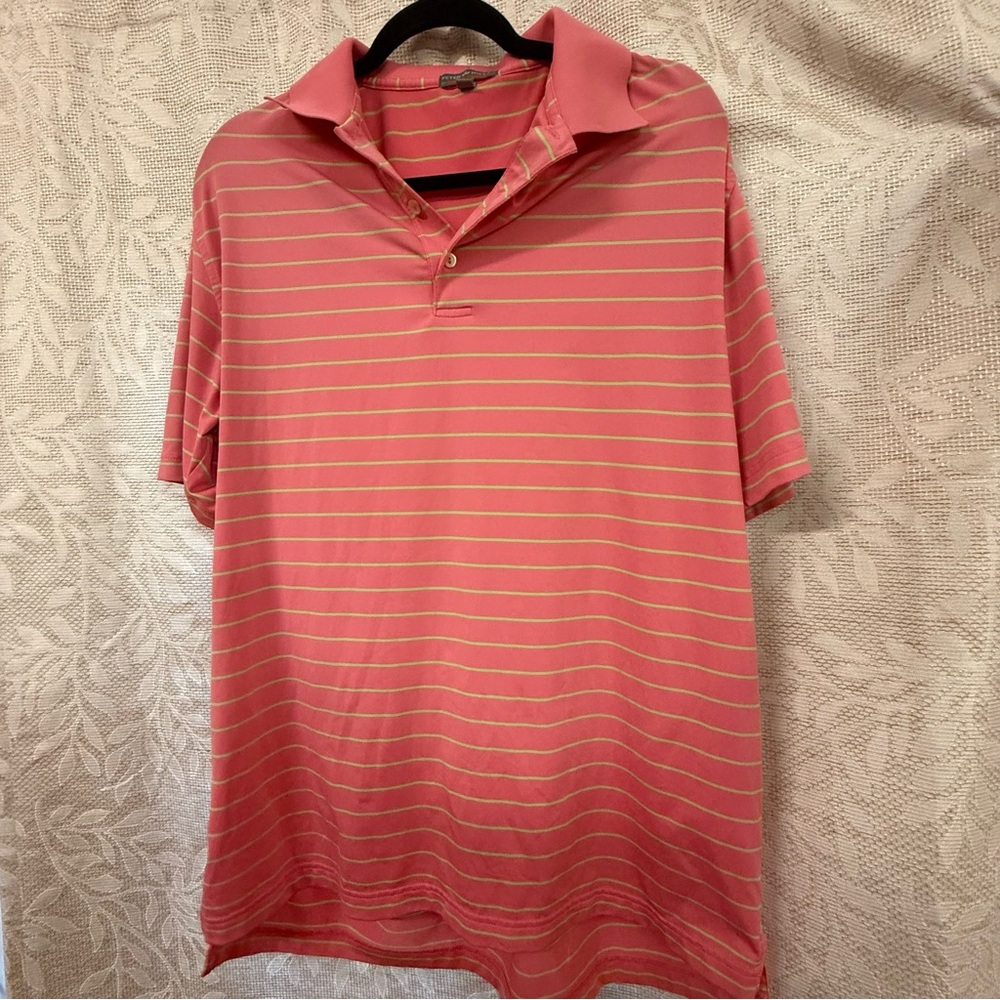Peter Millar Pink and Yellow Striped Polo Shirt